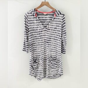 AKINI 3/4 Sleeve Striped Hooded Tunic Gray Size Medium